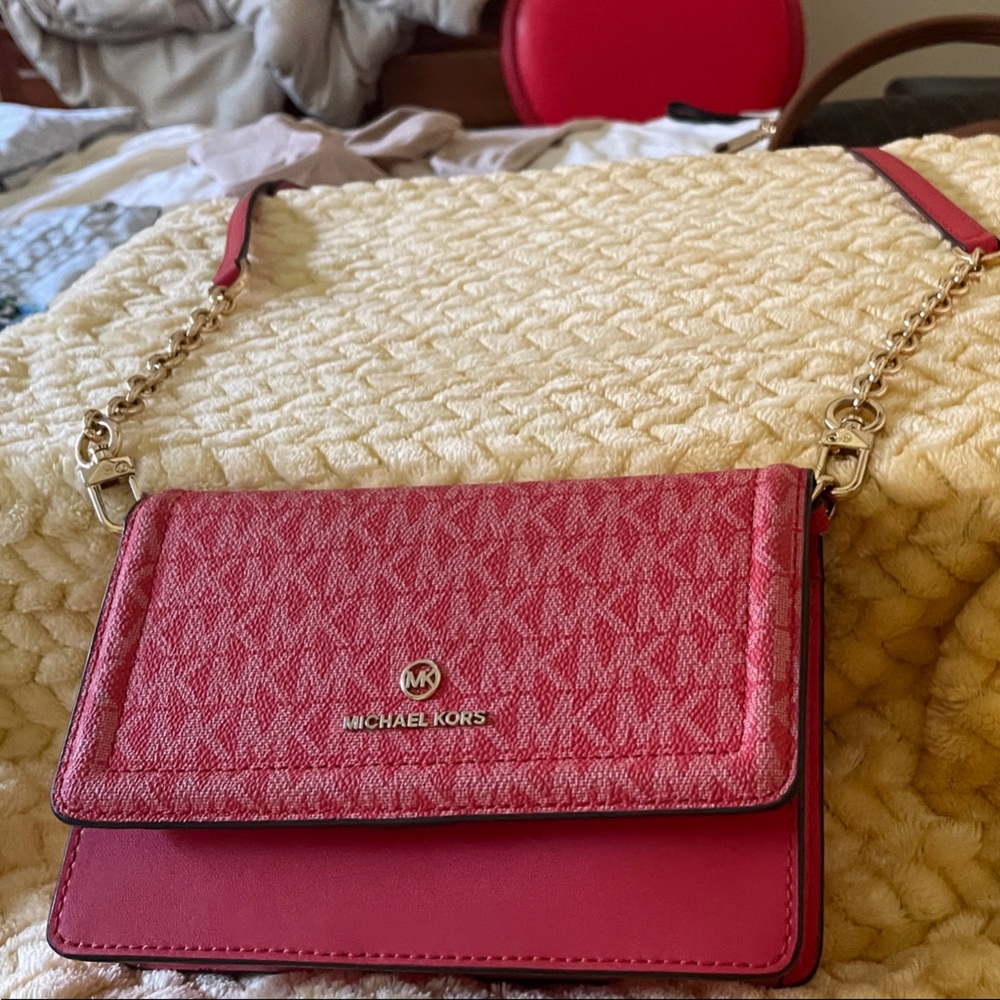 Michael Kors Textured Red Clutch with Gold Chain